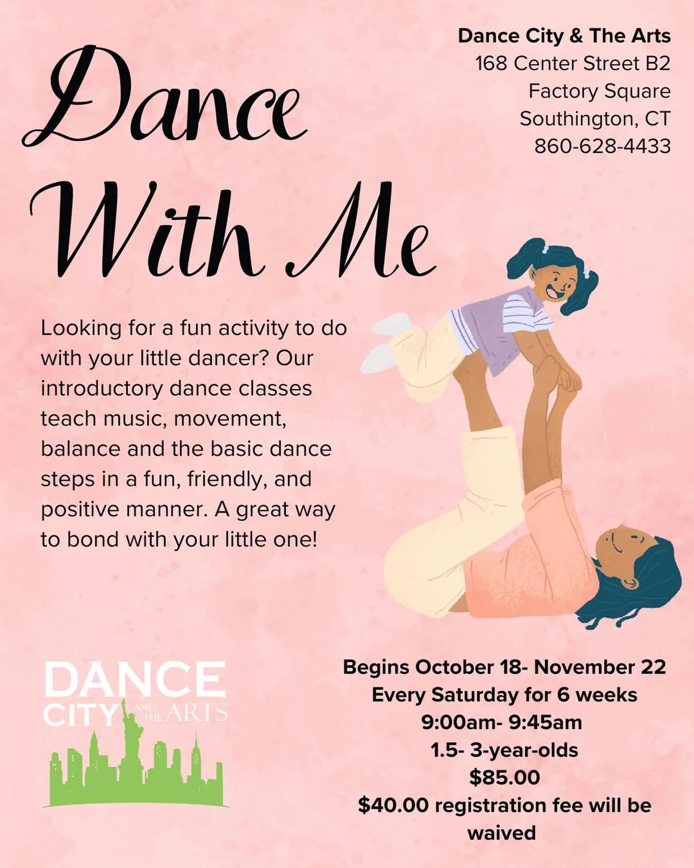Dance With Me — introductory dance class flyer for 1.5–3 year olds